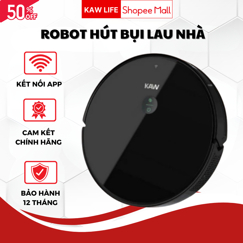 Robot Hút Bụi Lau Nhà Tự Động Kaw - Pin 5200mAh, Lực Hút 3200Pa, Diện Tích Làm Sạch 200m2, Kết Nối Điện Thoại Thông Minh