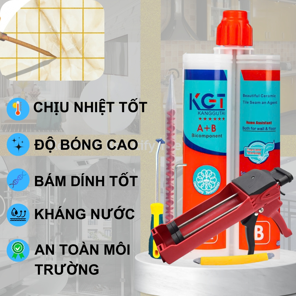Keo Chà Ron Gạch KGT, Keo Chít Mạch Epoxy Hai Thành Phần KGT Chống Thấm, Chống bám Bụi - 400ml