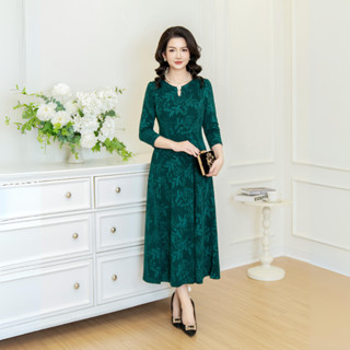  Đầm trung niên nữ thiết kế LYBEE LV948 cho mẹ chất thun kim sa ánh nhũ co giãn cao cấp 