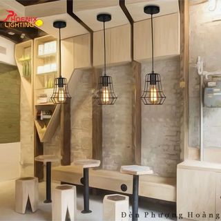 Đèn Thả Trần Trang Trí Lồng Sắt Treo Thả Cà Phê Nhà Hàng Kèm Bóng Đèn Edison