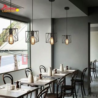 Đèn Thả Trần Trang Trí Lồng Sắt Treo Thả Cà Phê Nhà Hàng Kèm Bóng Đèn Edison