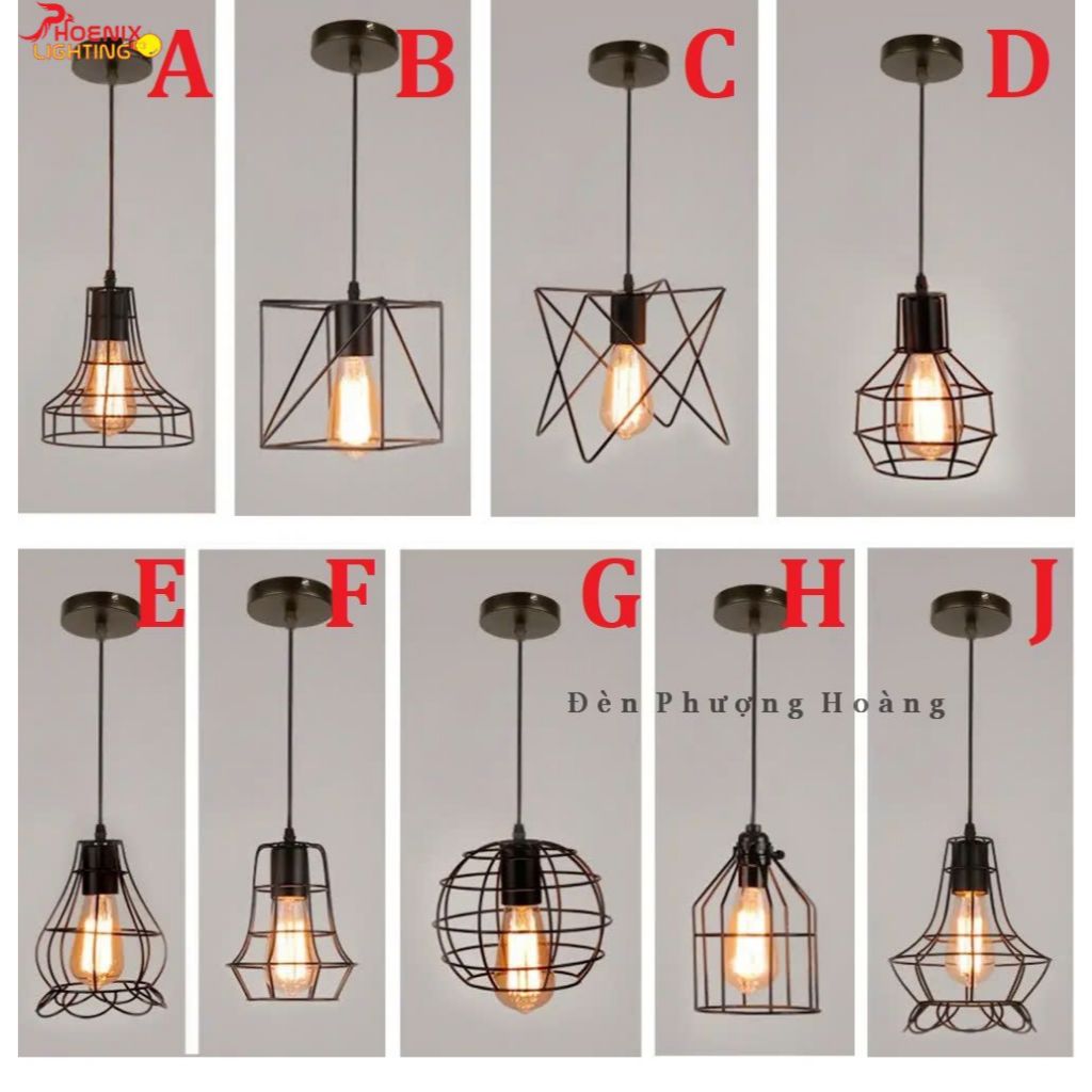 Đèn Thả Trần Trang Trí Lồng Sắt Treo Thả Cà Phê Nhà Hàng Kèm Bóng Đèn Edison