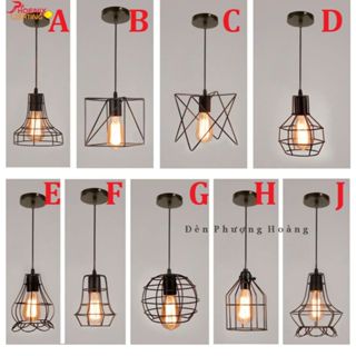 Đèn Thả Trần Trang Trí Lồng Sắt Treo Thả Cà Phê Nhà Hàng Kèm Bóng Đèn Edison 