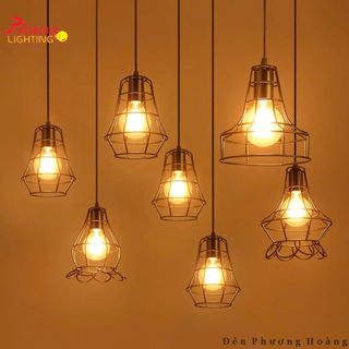 Đèn Thả Trần Trang Trí Lồng Sắt Treo Thả Cà Phê Nhà Hàng Kèm Bóng Đèn Edison