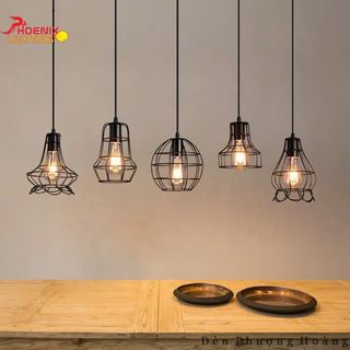 Đèn Thả Trần Trang Trí Lồng Sắt Treo Thả Cà Phê Nhà Hàng Kèm Bóng Đèn Edison