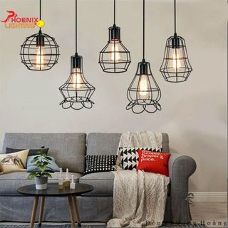 Đèn Thả Trần Trang Trí Lồng Sắt Treo Thả Cà Phê Nhà Hàng Kèm Bóng Đèn Edison