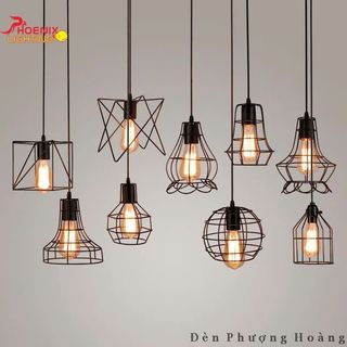 Đèn Thả Trần Trang Trí Lồng Sắt Treo Thả Cà Phê Nhà Hàng Kèm Bóng Đèn Edison