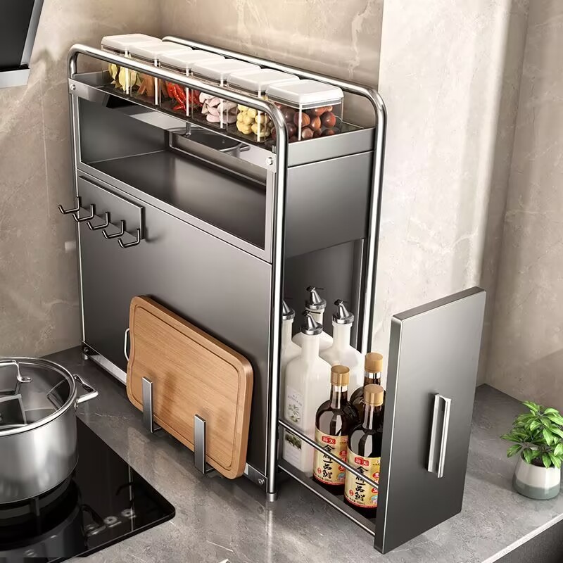 Kệ đựng gia vị nhà bếp đa năng thiết kế kiểu ngăn kéo đựng chai lọ cao chống bụi bẩn dầu khói