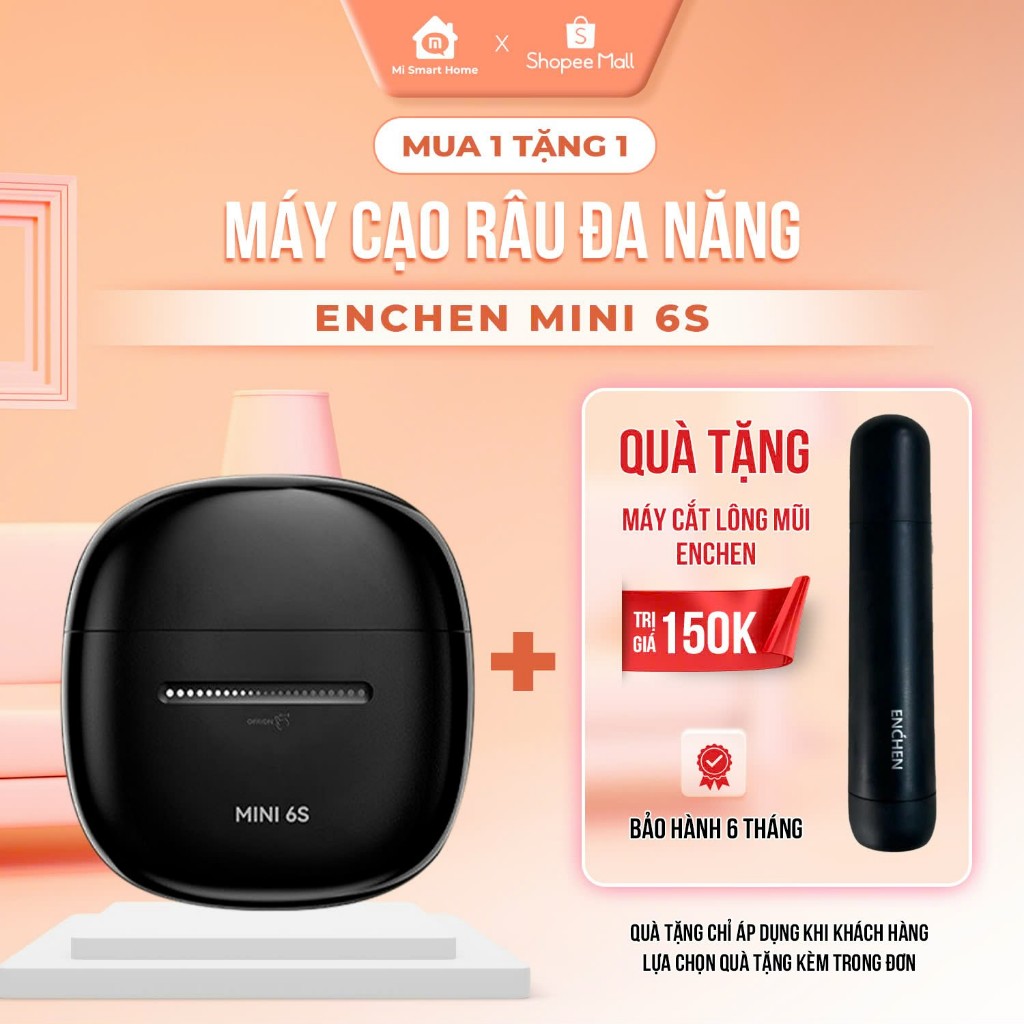 Máy cạo râu Enchen Mini 6s, Cạo râu khô & ướt Thiết kế nhỏ gọn, Đầu cạo nổi 28 lưỡi dao kép tự mài