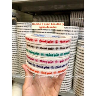 Combo 6 cuộn băng keo THANK YOU 12mm dán ly, dán hộp (đủ màu)