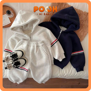 Bộ Nỉ Hoodie Áo Khóa Lông Cừu Bé Trai Bé Gái Chất Nỉ Lót Lông Cừu Ấm Áp 8-18kg