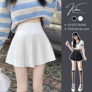 [KB05 CÓ LÓT] Chân váy xếp ly KOBAN màu đen trắng, váy tennis dập li cạp cao dáng ngắn có quần bảo hộ xòe cao cấp