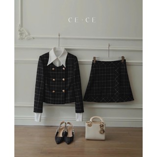  Áo vest nữ blazer nữ CE Alina màu kẻ đen trắng thiết kế cổ tròn trẻ trung chất liệu cao cấp 