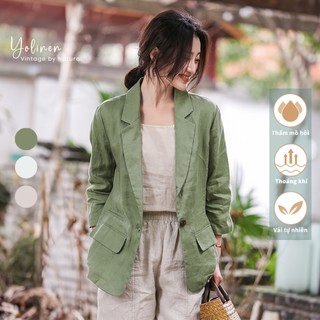  Áo vest blazer khoác nhẹ YOLINEN tay lỡ kiểu chun dản dị hàng 1 lớp cao cấp vải linen 2 túi 1 nút 