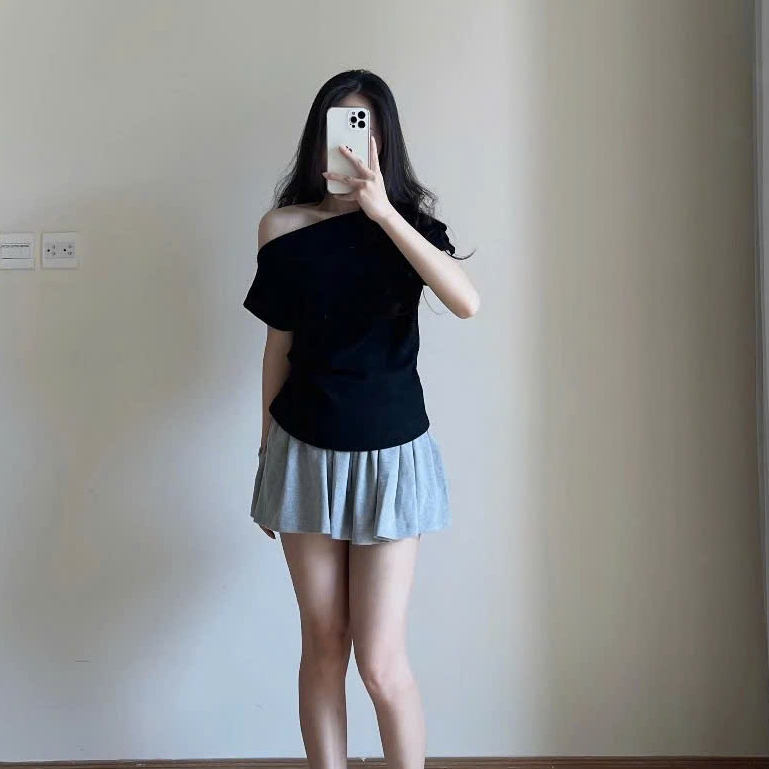 Áo thun nữ lệch vai xếp ly cánh rơi sườn nhún eo điệu đà form vừa chất vải lông thỏ cao cấp A383 SUTANO | BigBuy360 - bigbuy360.vn
