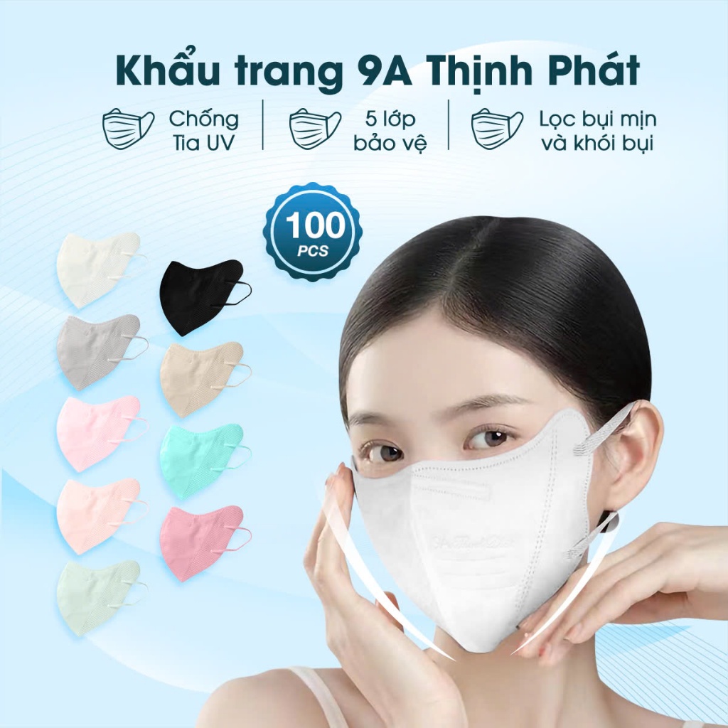 100 chiếc Khẩu trang 9A chống nắng 5 lớp Thịnh Phát che toàn mặt ngăn ngừa khói bụi chống tia UV Cỏ 