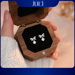 Khuyên tai bằng bạc Ý nơ đính Kim Cương sang trọng, trắng sáng lấp lánh không lo hoen gỉ| KT930 JULI