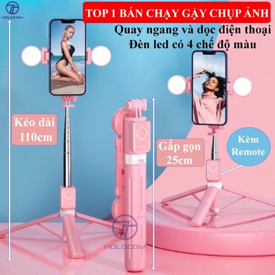 Gậy Chụp Ảnh 3 Chân Có Đèn Selfie B11s, Gậy Cầm Tay Gấp Gọn - Tripod Điện Thoại 110cm Livestream Quay Video - HOLOCOM
