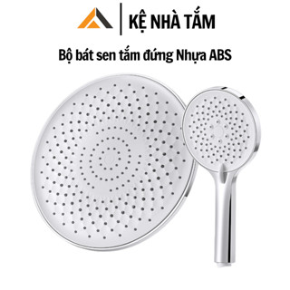 Bộ bát sen tắm đứng 25cm và tay sen 3 chế độ nhựa ABS màu trắng mạ Crom sáng bóng dùng lắp đặt cho sen cây