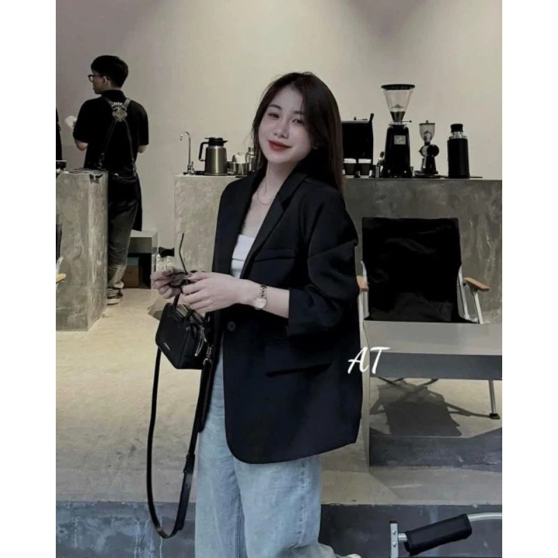 A155 Set áo blazer dáng rộng 2 lớp có đệm vai đứng form dày dặn thanh lịch cá tính
