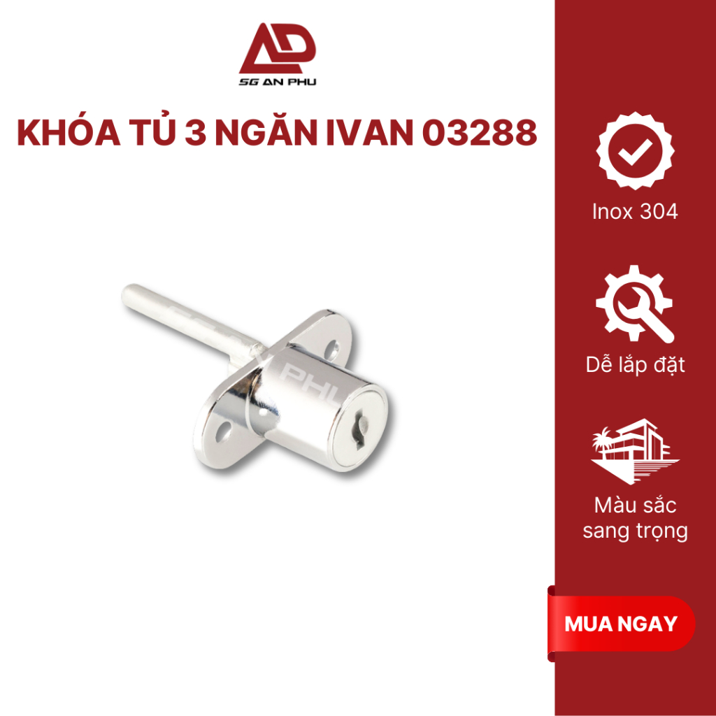 Khóa tủ 3 ngăn IVAN 03288 bền bỉ, an toàn, thiết kế tiện dụng cho tủ đồ | NPP SG An Phú