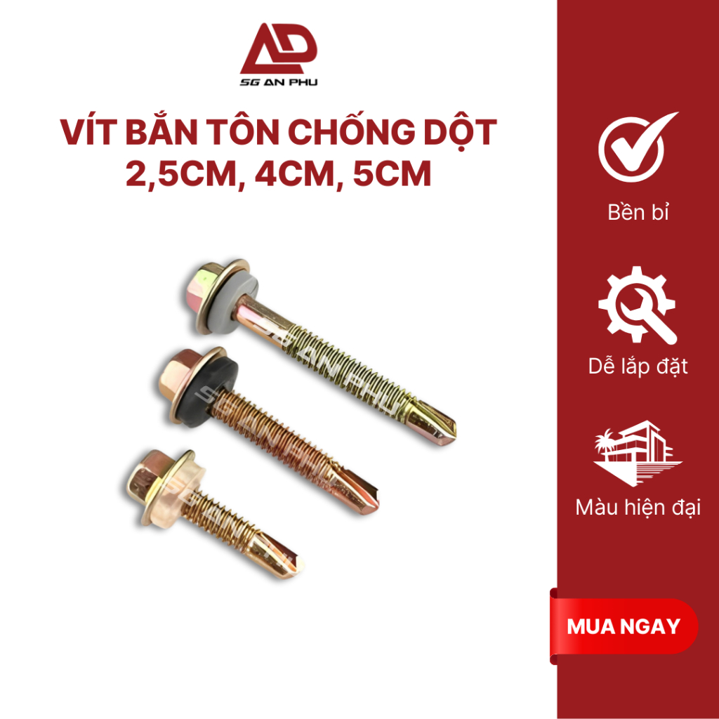 [THANH LÝ] Vít bắn tôn chống dột 2,5cm, 4cm, 5cm - Chống gỉ, bền bỉ, dễ lắp đặt | NPP SG An Phú