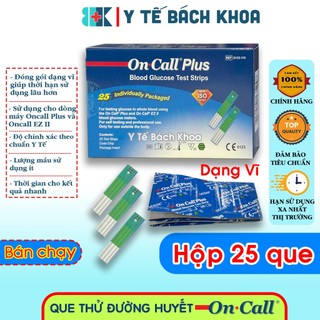 Hộp 25 que thử đường huyết on call plus có tem chính hãng