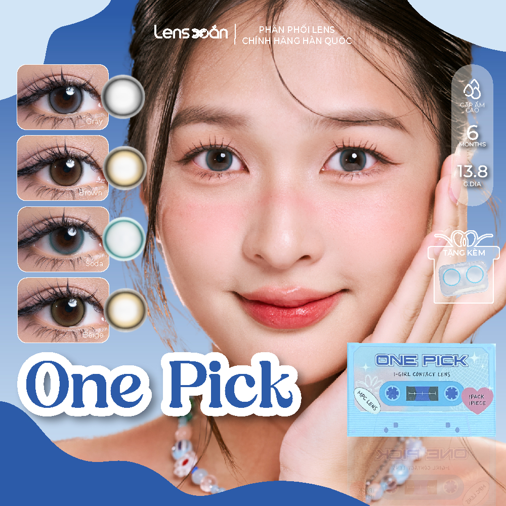Kính áp tròng cận 6 tháng LENS XOẮN lens nâu, xám, xanh có viền tròn trong veo hiệu ứng highlight I-