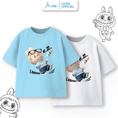 Áo thun LABUBU cho bé, áo phông ILOVE chất cotton mềm mịn thoáng mát cho bé đi học đi chơi