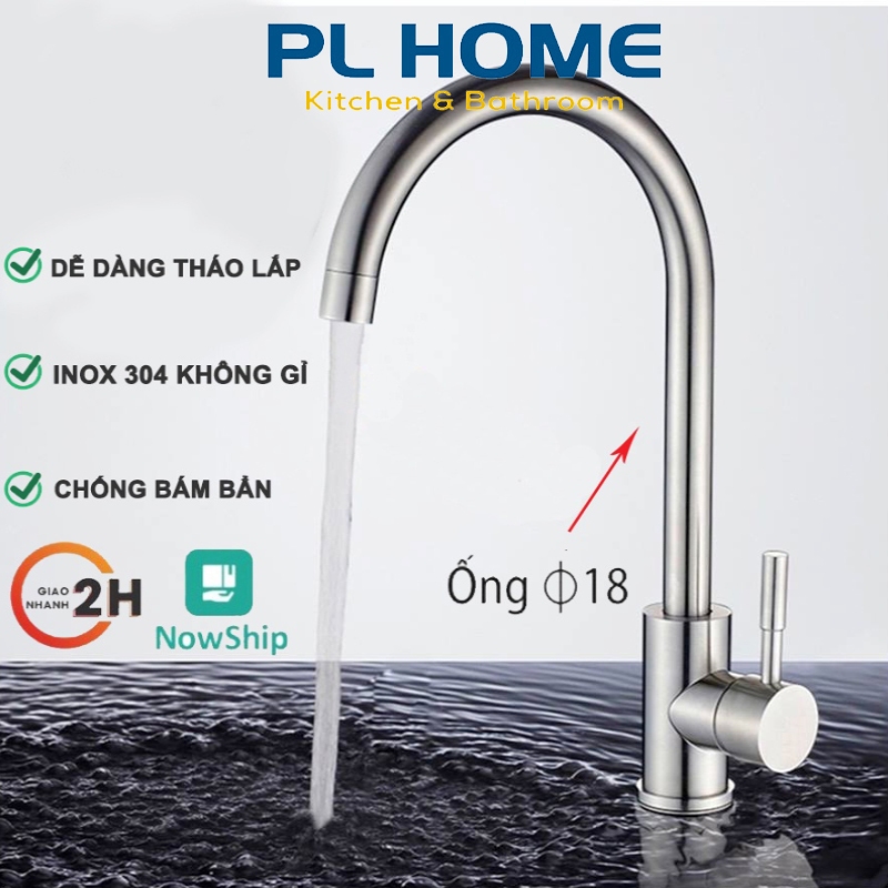 Vòi rửa chén lạnh inox 304 phi ống 18
