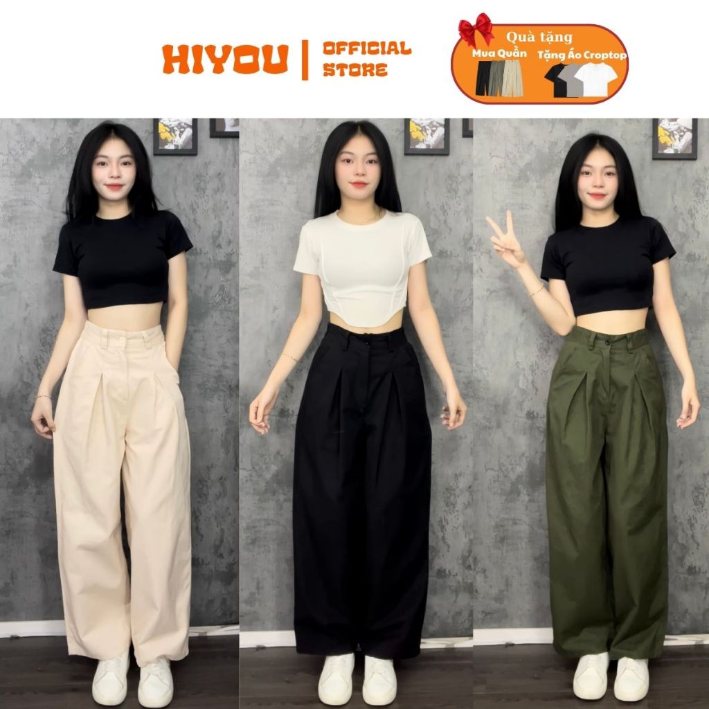Quần Kaki Nữ Ống Suông Rộng, Quần Kaki nữ ba màu dày dặn chuẩn form tôn dáng phong cách cá tính