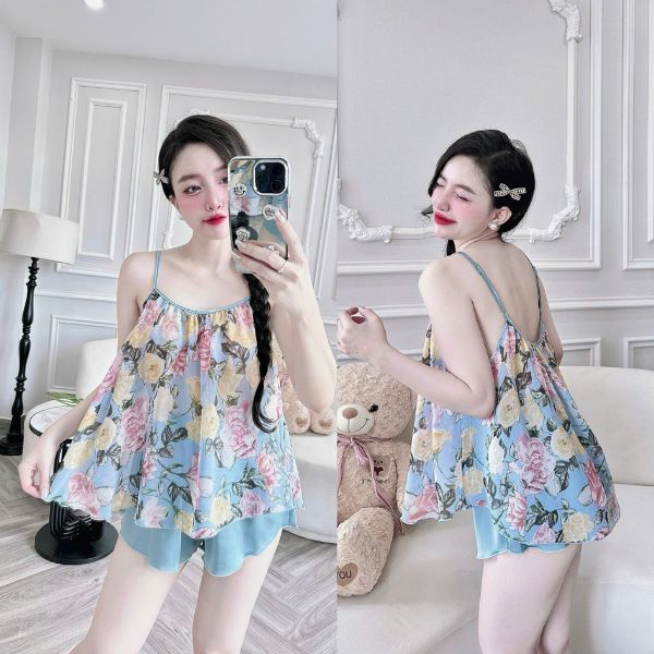 Đồ ngủ nữ BIGSIZE MIKY, Đồ ngủ sexy lụa Chiffon phối Latin cao cấp mềm mại xinh xắn <70kg | BigBuy360 - bigbuy360.vn