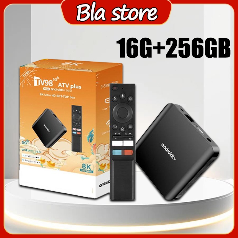TV98 ATV Plus Smart TV Box 16G+256GB,Android 14 Allwinner H313 2.4G/5G Dual WiFi BT 8K Điều khiển từ