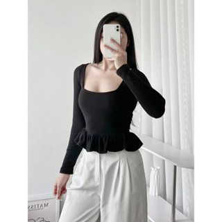  áo cổ vuông tay dài ôm phối bèo bigsize 40-120kg 