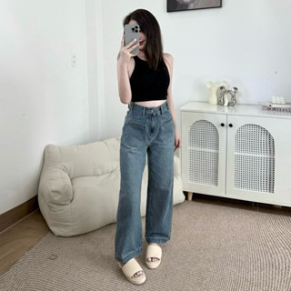 [Q194] Quần jean nữ dáng suông túi mổ lai gập 4 phân tôn dáng