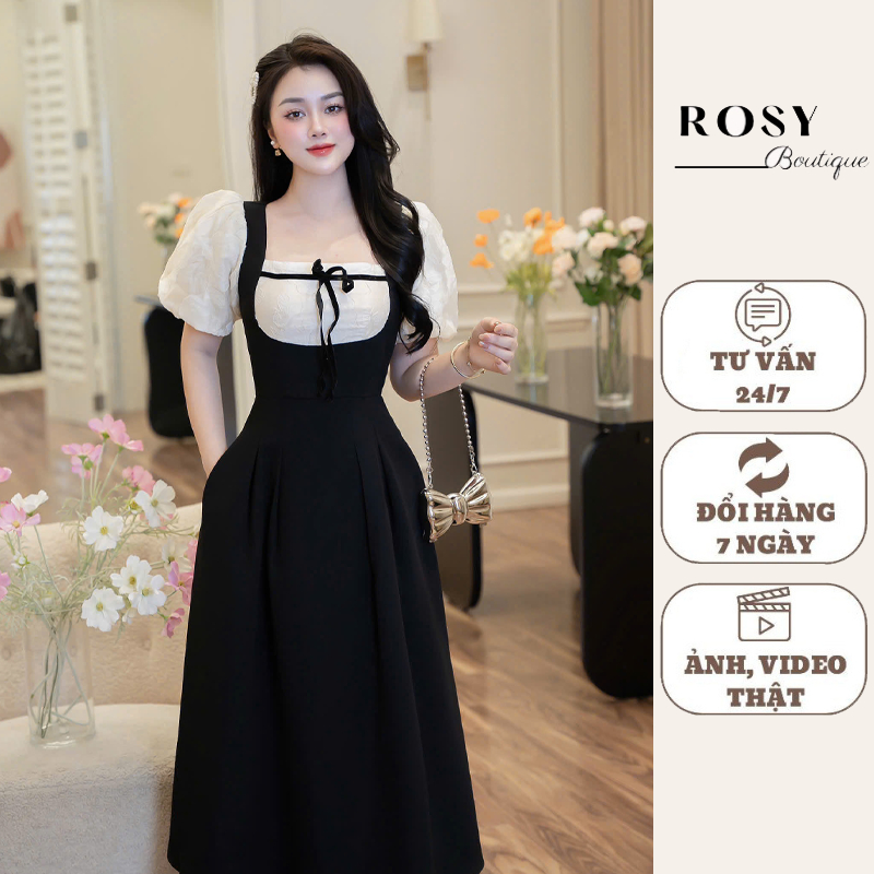 Váy thiết kế phối gấm hoa dáng dài thanh lịch, thiết kế Rosy V73