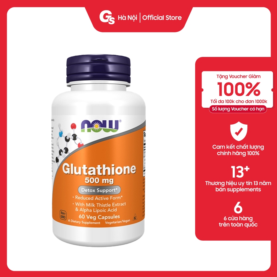 Viên uống trắng da Now Glutathione (500mg) nhập khẩu Mỹ - Gymstore