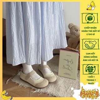 [SẴN + CHUẨN HÀNG QC] Giày bale đế lười mũi tròn quai dán da pu phối vải canvas xinh xắn phong cách nhẹ nhàng cho nữ