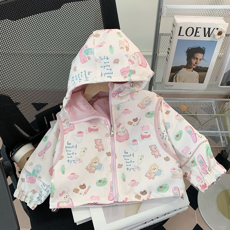  Áo khoác cho bé gái áo khoác mùa thu đông hai lớp hai mặt họa tiết hoạt hình dễ thương Áo chống nắng bé gái CÓ DÂY RÚT 