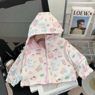 Áo khoác cho bé gái, áo khoác bé gái, áo chống nắng cho bé hai lớp hai mặt họa tiết hoạt hình đáng yêu
