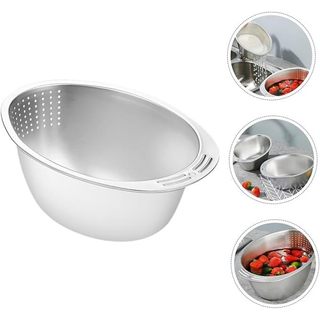 Rổ Nhà Bếp Bằng Inox 304 Dùng Vo Gạo, Rửa Rau Đa Năng Thông Minh Chất Liệu An Toàn Sáng Bóng Đẹp