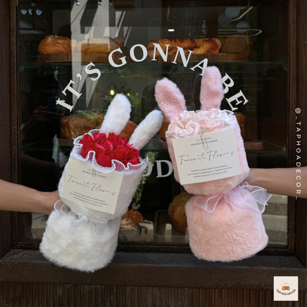 [PHIÊN BẢN 11 BÔNG TẶNG THIỆP VÀ TÚI] Hoa Sáp Tai Thỏ 11 Bông Siêu Dễ Thương