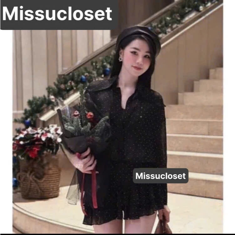 {HÀNG LOẠI 1} Set áo sơ mi dài tay bling bling phối chân váy xoè set đầm sơ mi set đầm công sở set v