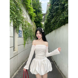 Áo Tay Dài Trễ Vai Nơ Phong cách Coquette siêu xinh yêu Có chiết eo siêu tôn dáng