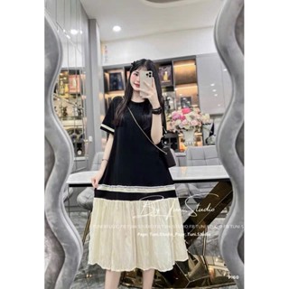  Váy bầu xinh dáng babydoll cổ tròn tay ngắn họa tiết trang trí trẻ trung lên dáng cực xinh 