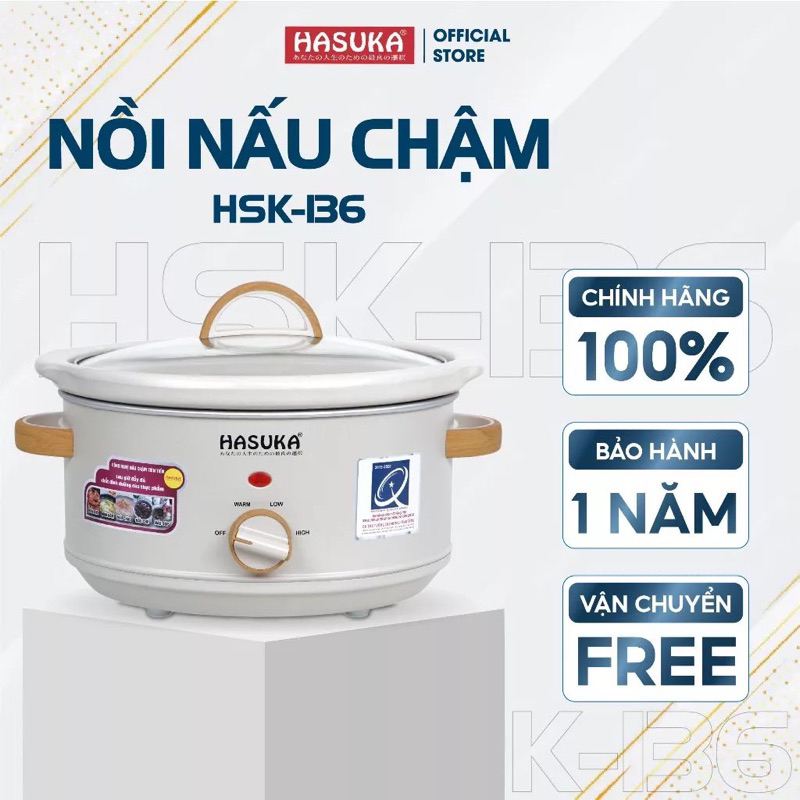 Nồi nấu chậm 3.5L Hasuka HSK-136 đa chức năng nấu cháo ninh hầm kho cá - BH chính hãng 12 tháng