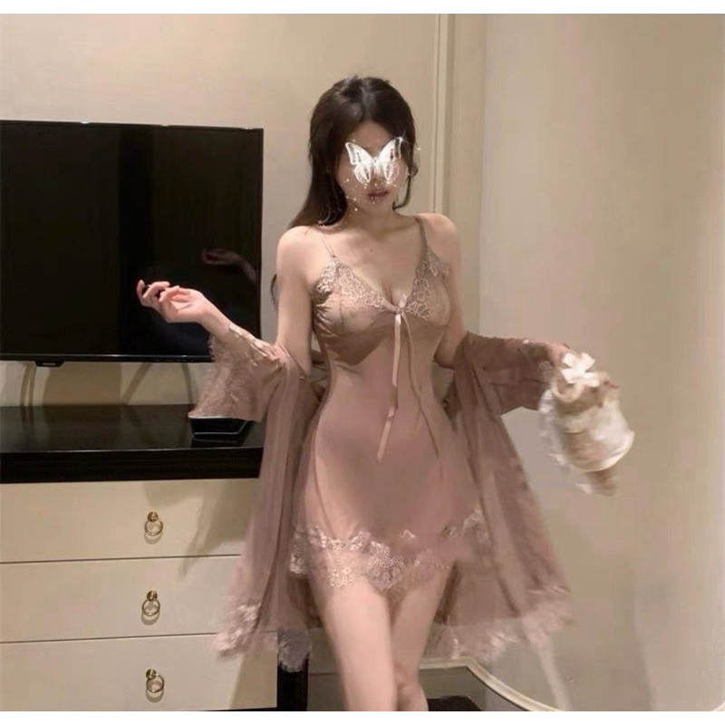 Set Váy Ngủ 2 Dây Sexy Xuyên Thấu Gợi Cảm Ren Cao Cấp Kèm Áo Choàng VN054 | BigBuy360 - bigbuy360.vn