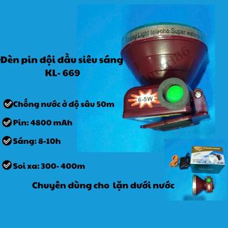Đèn pin đội đầu siêu sáng KL-669, chuyên lặn dưới nước, pin trâu, sáng khỏe