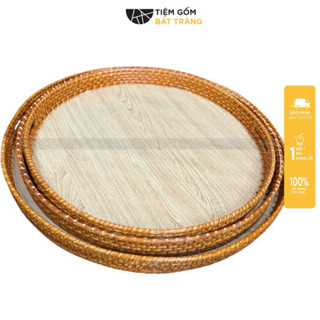   CHỈ CÓ KHAY  Khay Viền Mây Bộ Bát Đĩa Hoa Mặt Trời Size 45-55cm Mâm Tròn Đựng Bộ Bát Ăn Cúng Gia Tiên 