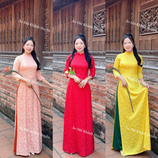 Áo dài Gấm Thanh Liễu truyền thống may sẵn cao cấp tay lỡ mềm mại co giãn phù hợp đi lễ tết đi chơi - Áo Dài Khánh Huyền